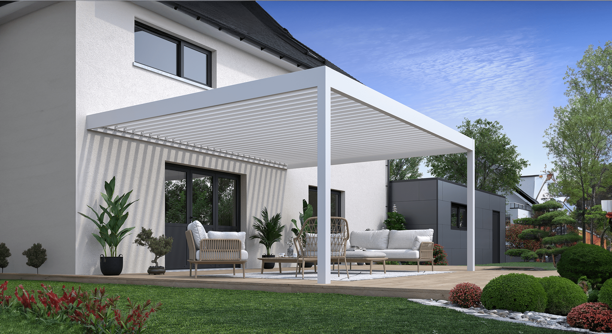 Une terrasse pensée pour vivre dehors à l’abri, quelle que soit la météo